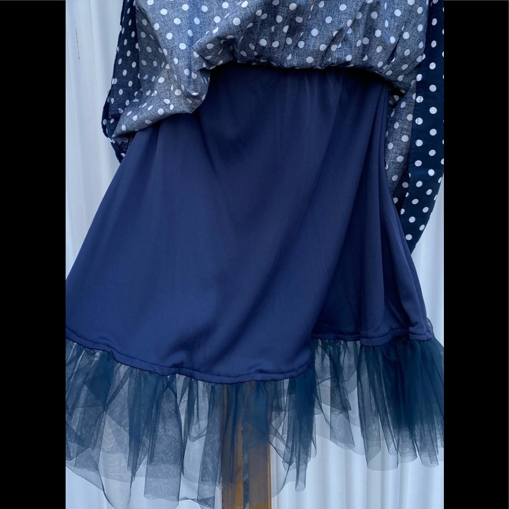 Emerald Sundae Sleeveless Navy Polka Dot Party Dress with Attached Slip - Picture 10 of 14